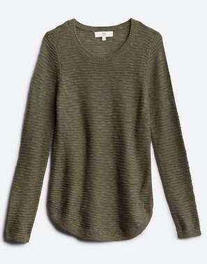 PINQUE Axelia Olive Green Textured Knit Sweater Women’s Small Crew Neck Long